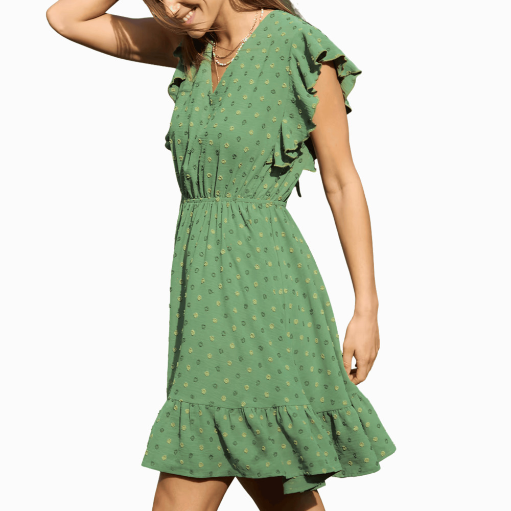 Green Dress,Christmas Mini With Flutter Sleeve,Women's Cupshe,Sz Medium - Picture 5 of 7